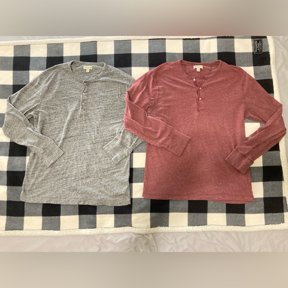 Lot of 2 JCrew Knit Goods Long Sleeve Henley Slim Large Heather Gray Maroon